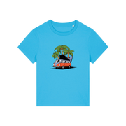 blue graphic t-shirt with a campervan