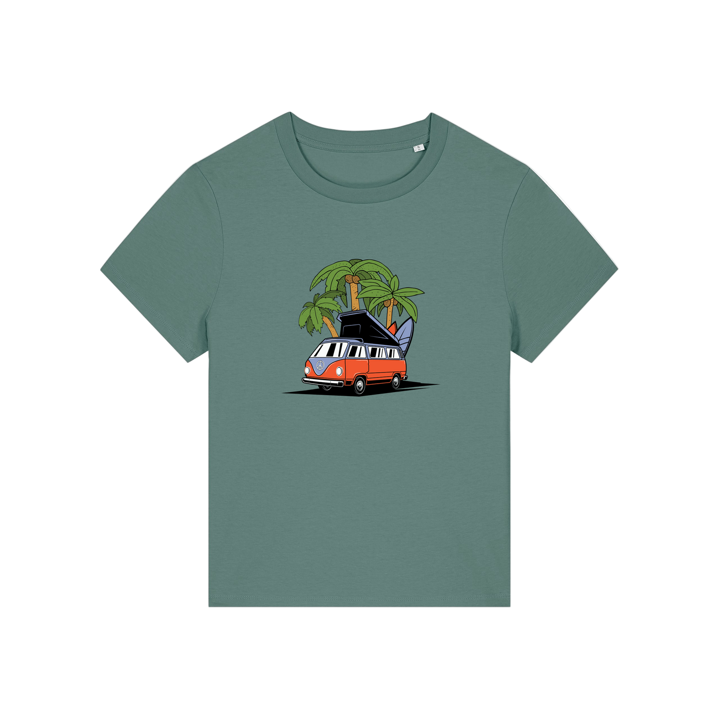 green graphic t-shirt with a campervan