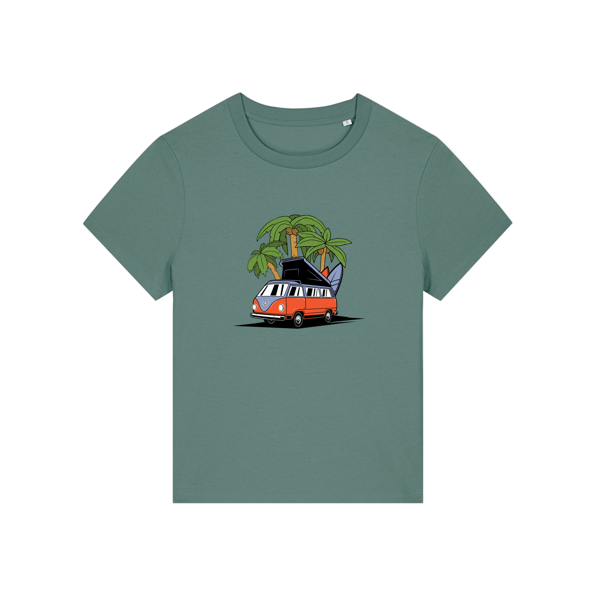 green graphic t-shirt with a campervan