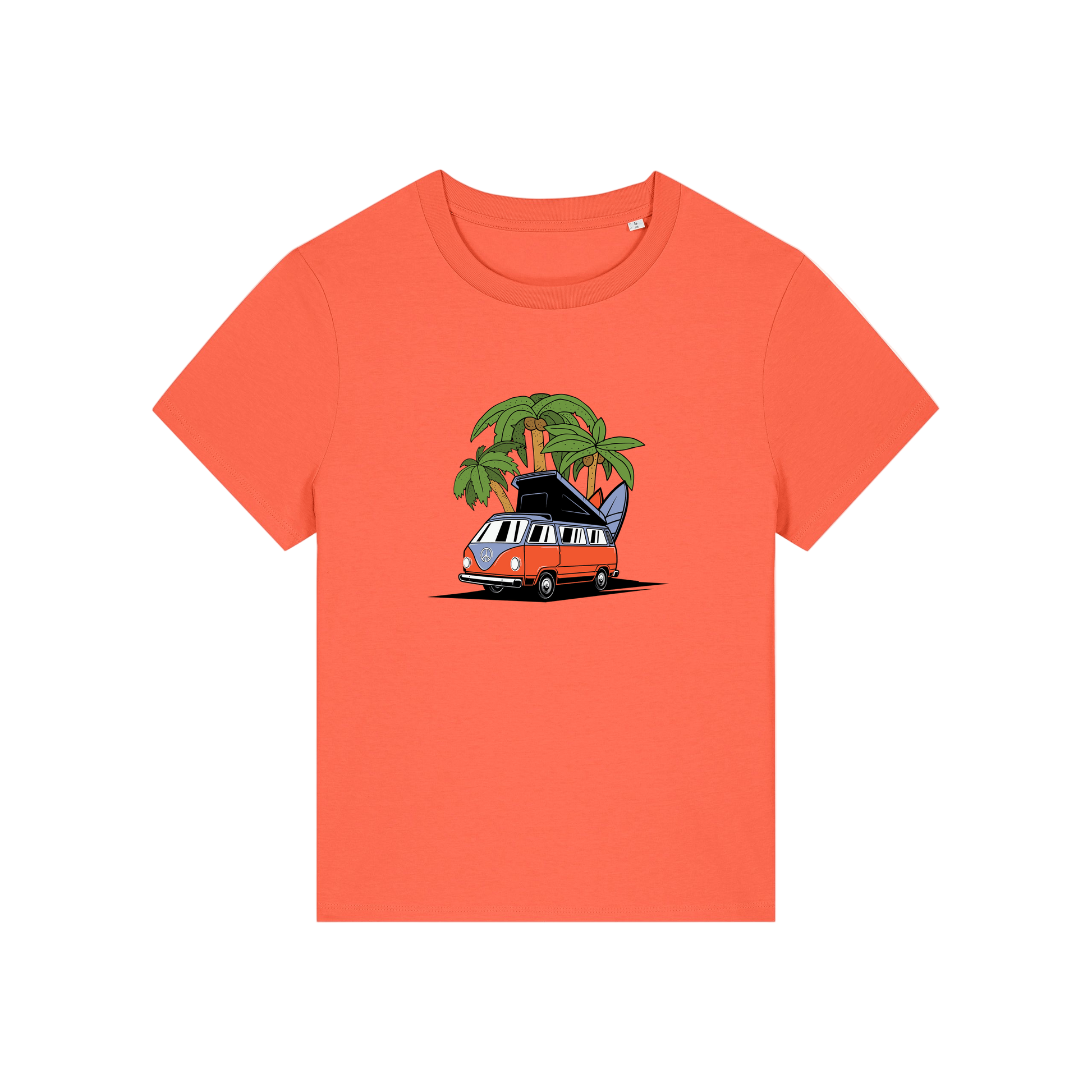 orange graphic t-shirt with a campervan