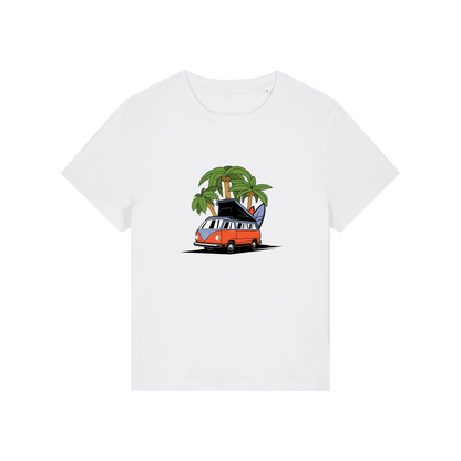 white graphic t-shirt with a campervan