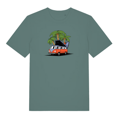 green graphic t-shirt with a campervan design 