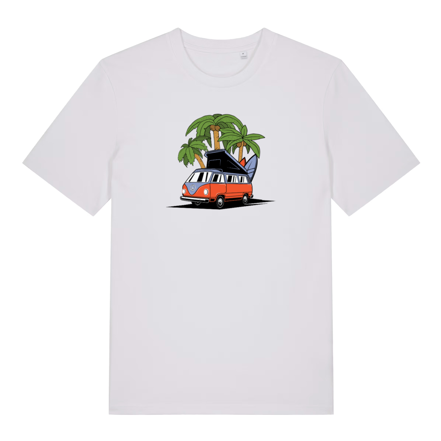 white graphic t-shirt with a campervan design 