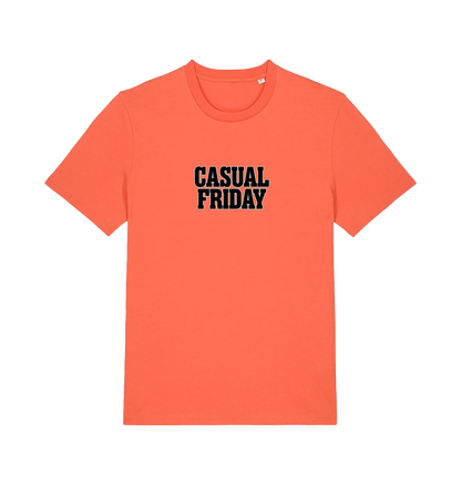 orange slogan t-shirt with the slogan casual friday