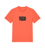 orange slogan t-shirt with the slogan casual friday