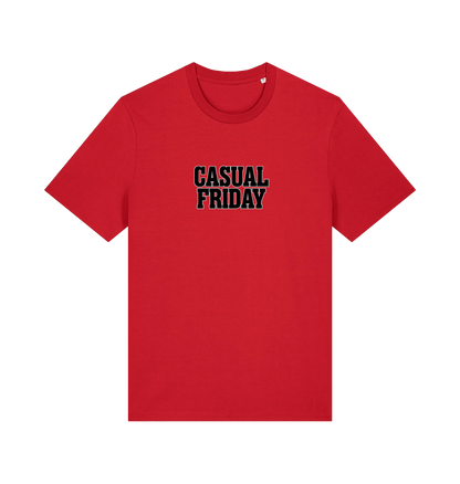 red slogan t-shirt with the slogan casual friday