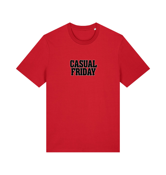 red slogan t-shirt with the slogan casual friday