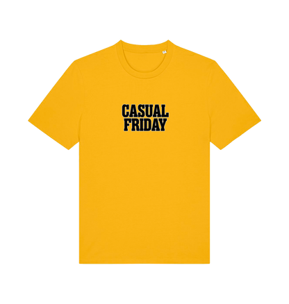 yellow slogan t-shirt with the slogan casual friday