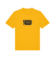 yellow slogan t-shirt with the slogan casual friday
