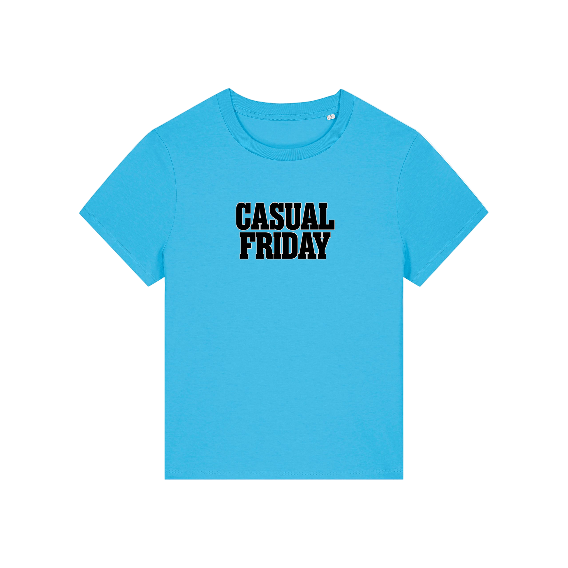 blue slogan t-shirt that reads 'casual friday'