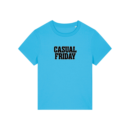 blue slogan t-shirt that reads 'casual friday'