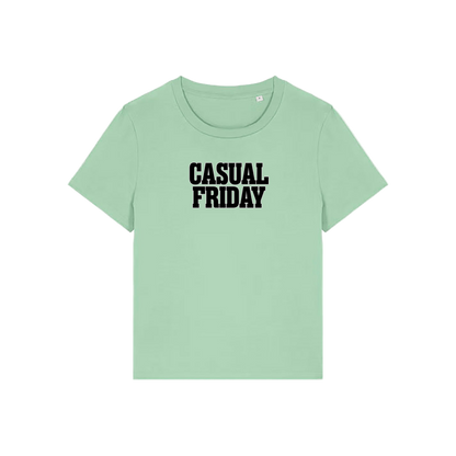 green slogan t-shirt that reads 'casual friday'