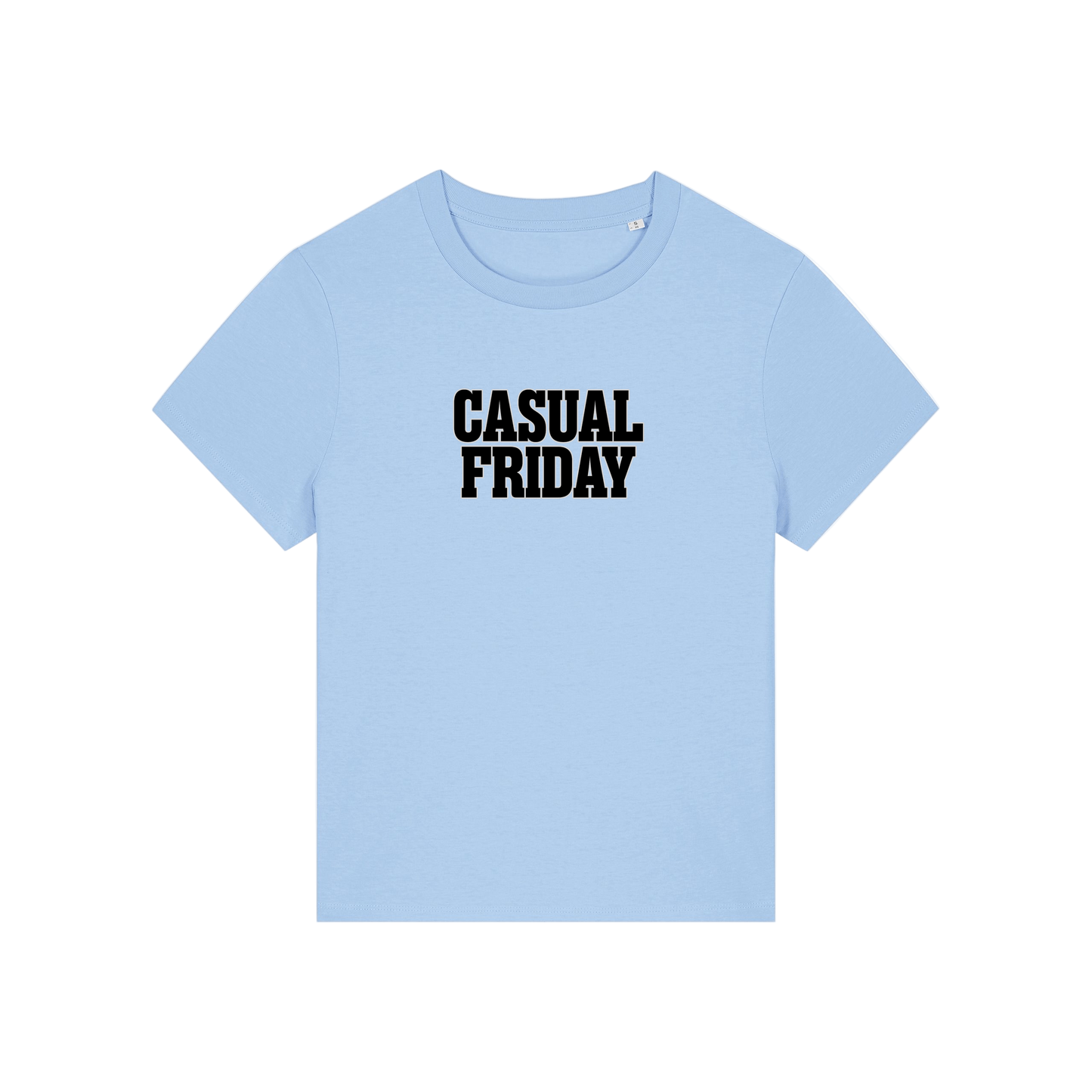light blue slogan t-shirt that reads 'casual friday'