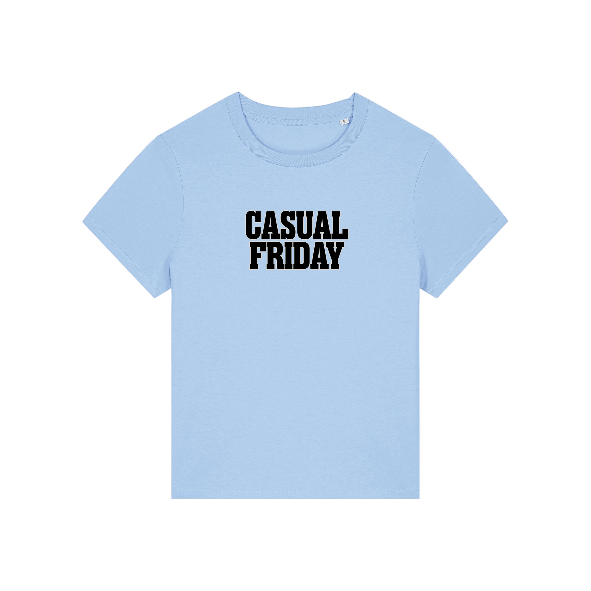 light blue slogan t-shirt that reads 'casual friday'