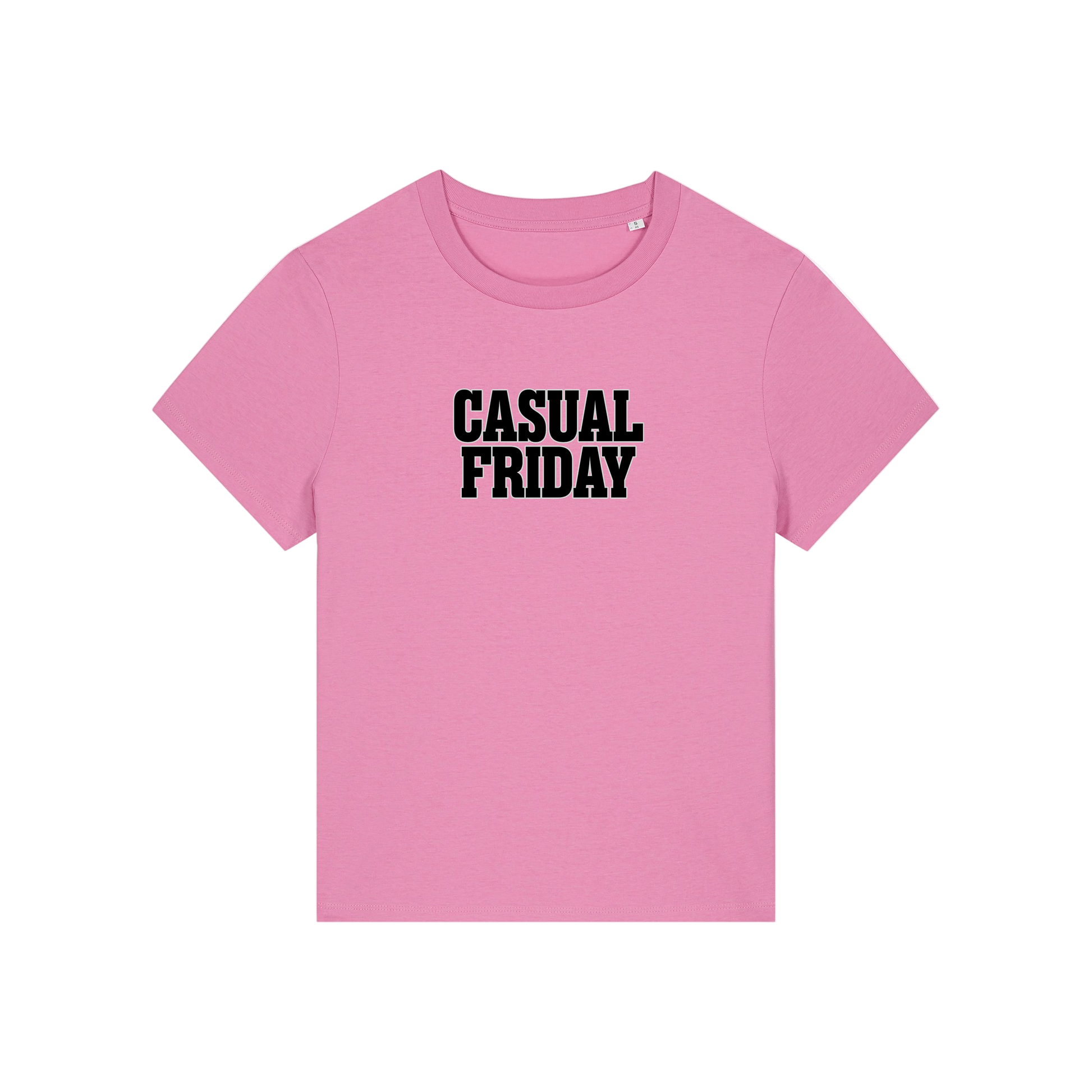 pink slogan t-shirt that reads 'casual friday'