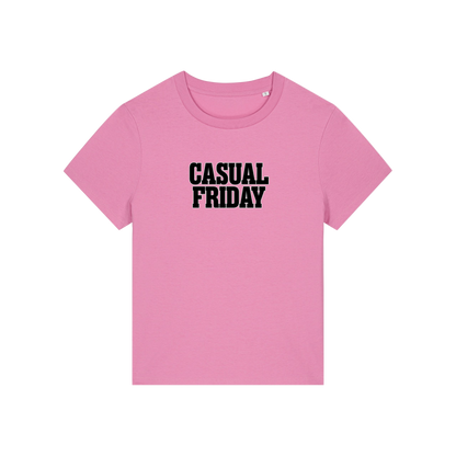 pink slogan t-shirt that reads 'casual friday'