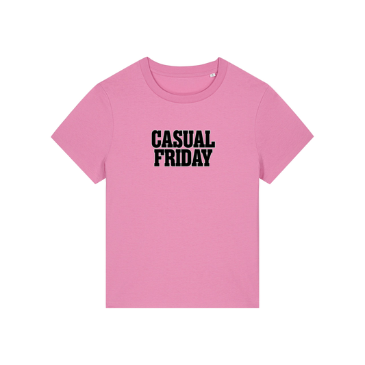 pink slogan t-shirt that reads 'casual friday'