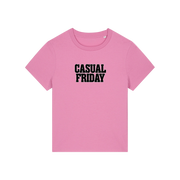 pink slogan t-shirt that reads 'casual friday'
