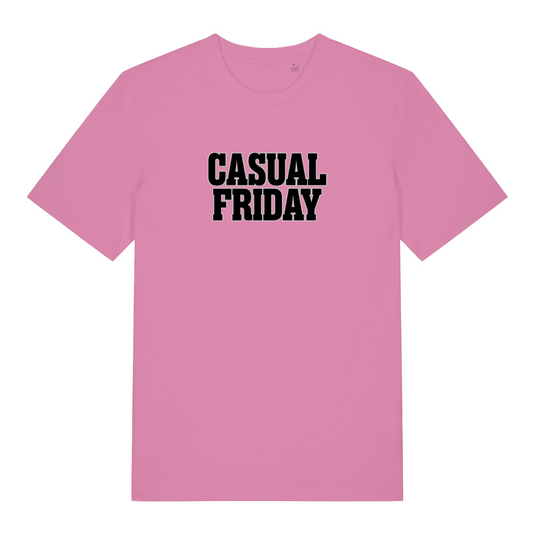 pink women's slogan t-shirt with the text 'casual friday'
