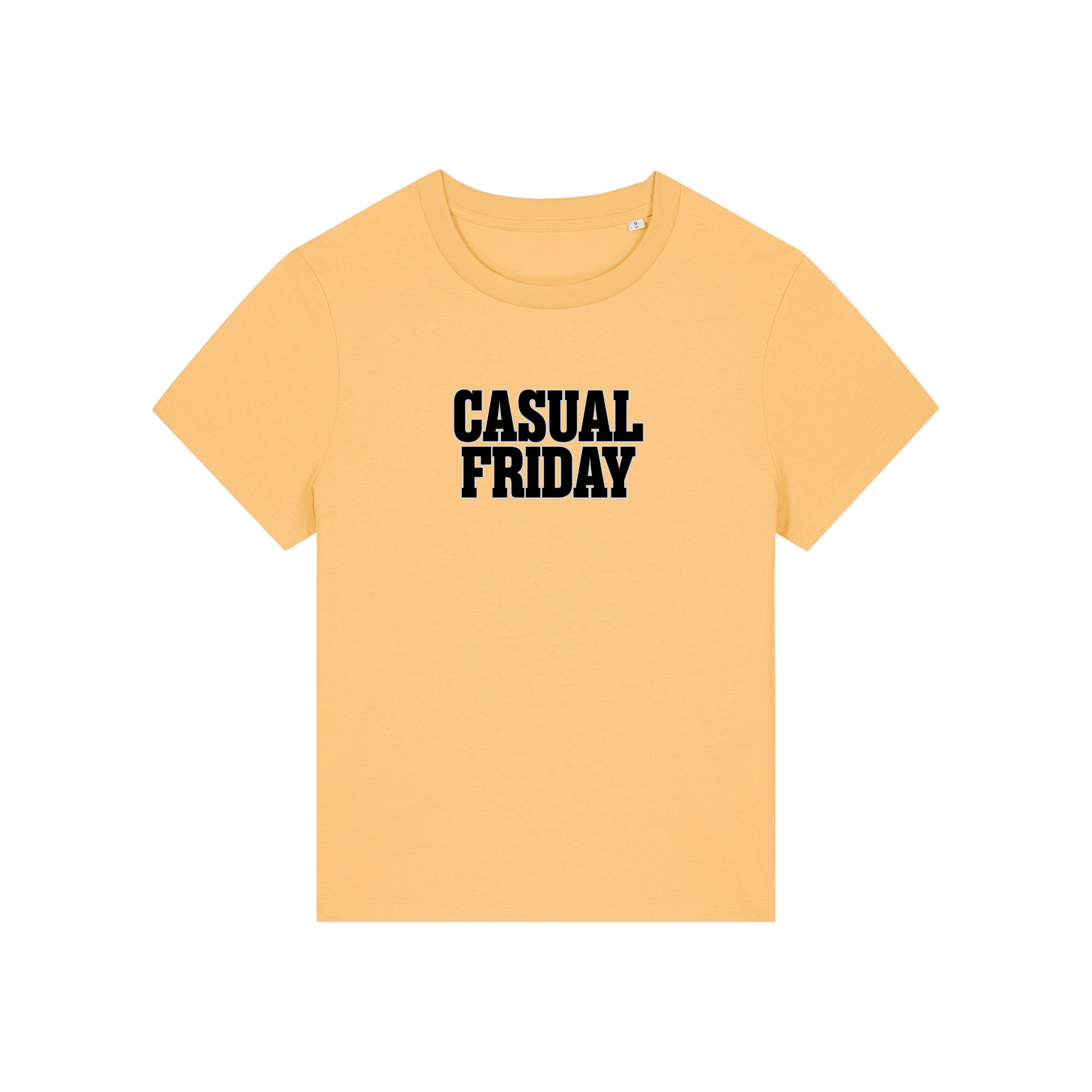 yellow slogan t-shirt that reads 'casual friday'