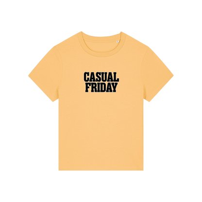 yellow slogan t-shirt that reads 'casual friday'