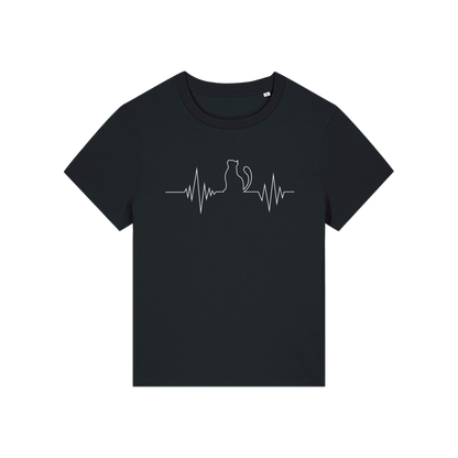 black animal t-shirt with a cardiograph and a cat