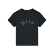 black animal t-shirt with a cardiograph and a cat