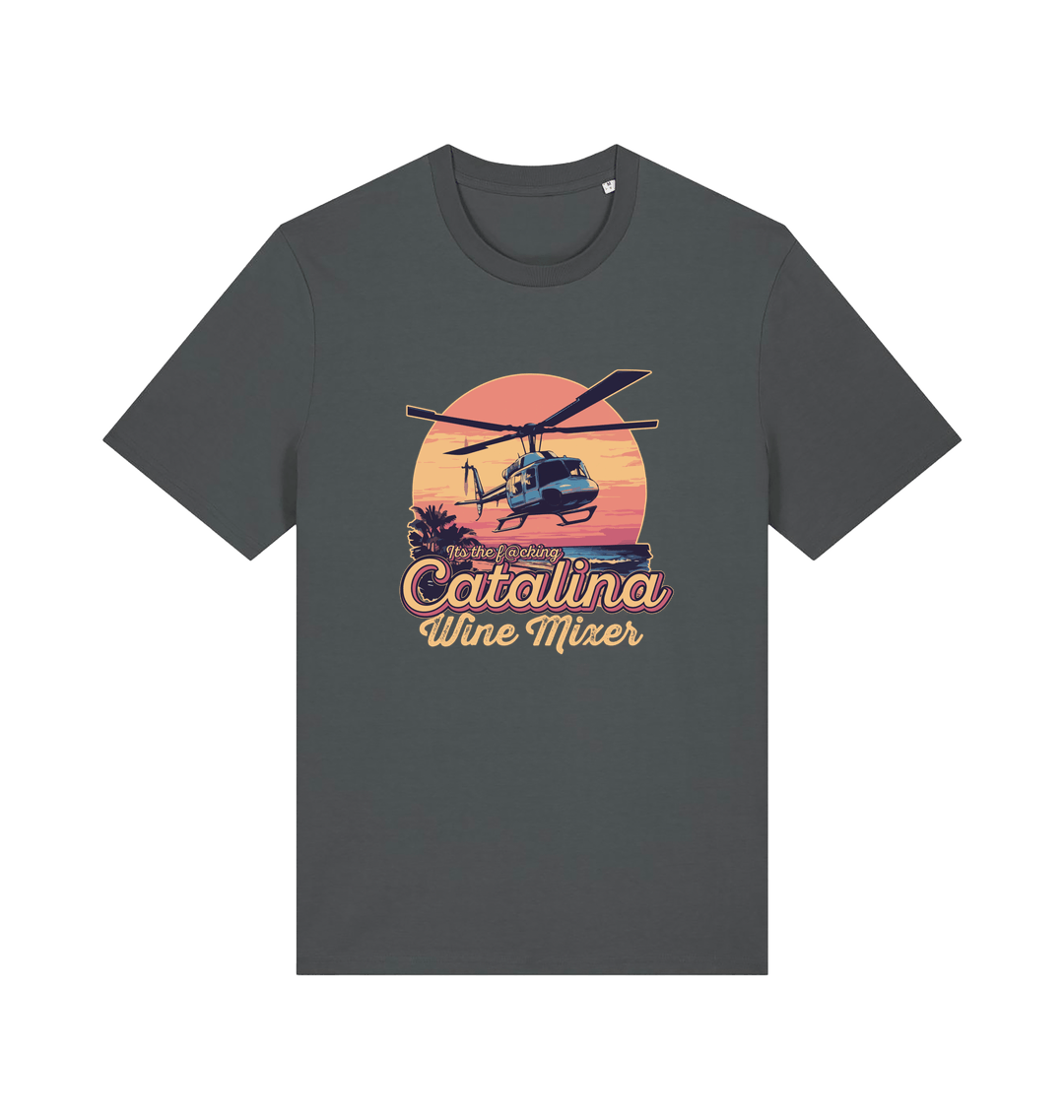 gray movie t-shirt inspired by the comedy step brothers with the text 'catalina wine mixer'