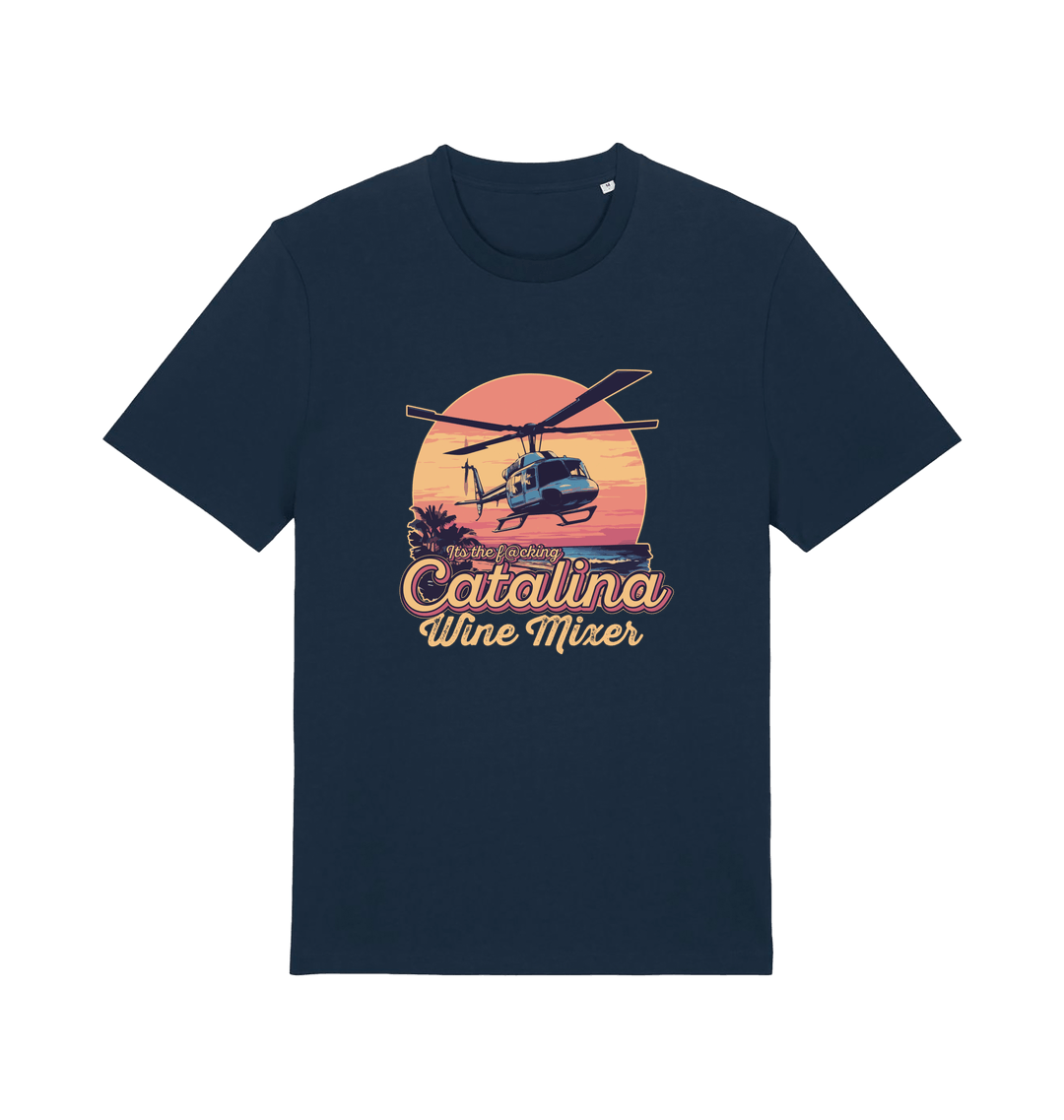 navy movie t-shirt inspired by the comedy step brothers with the text 'catalina wine mixer'