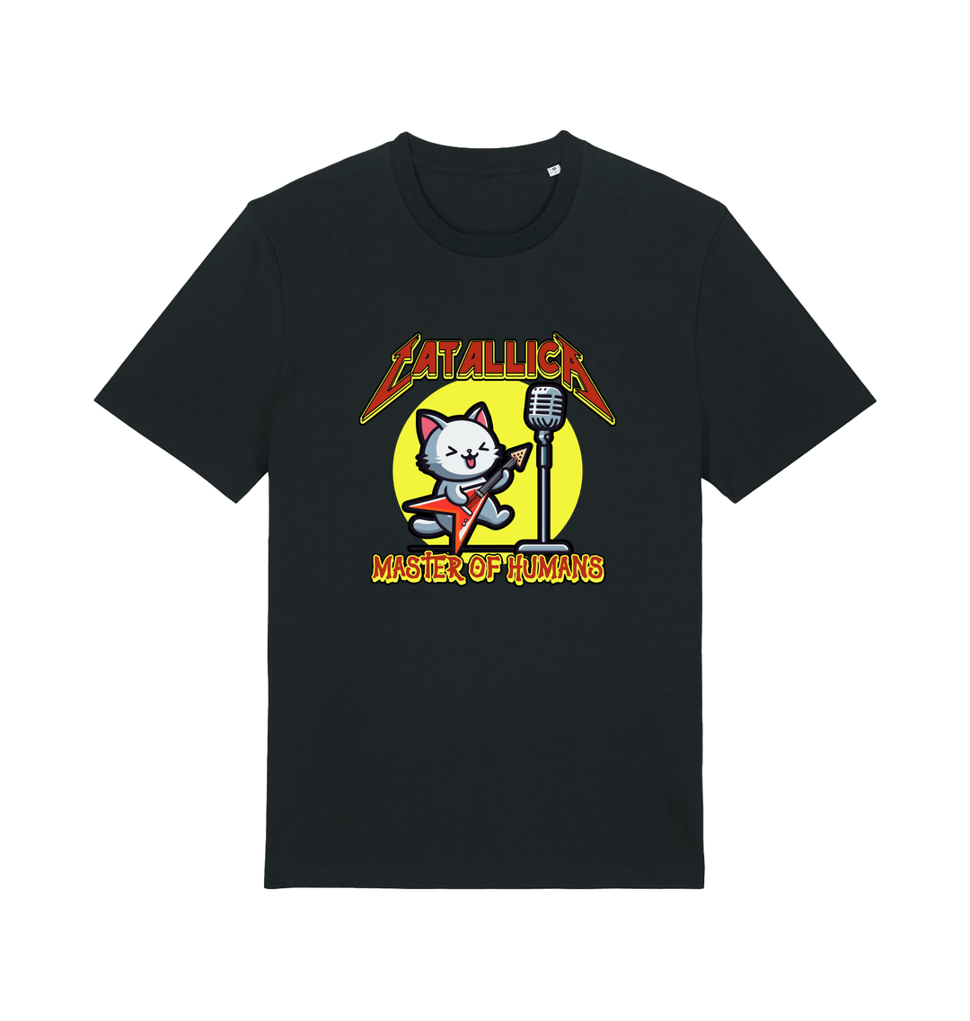 black music t-shirt with the graphic of a cat playing the guitar