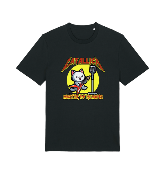 black music t-shirt with the graphic of a cat playing the guitar