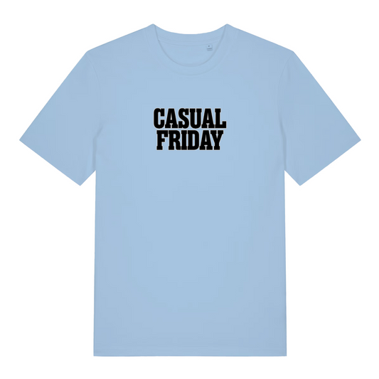 light blue slogan t-shirt with the text 'casual friday'