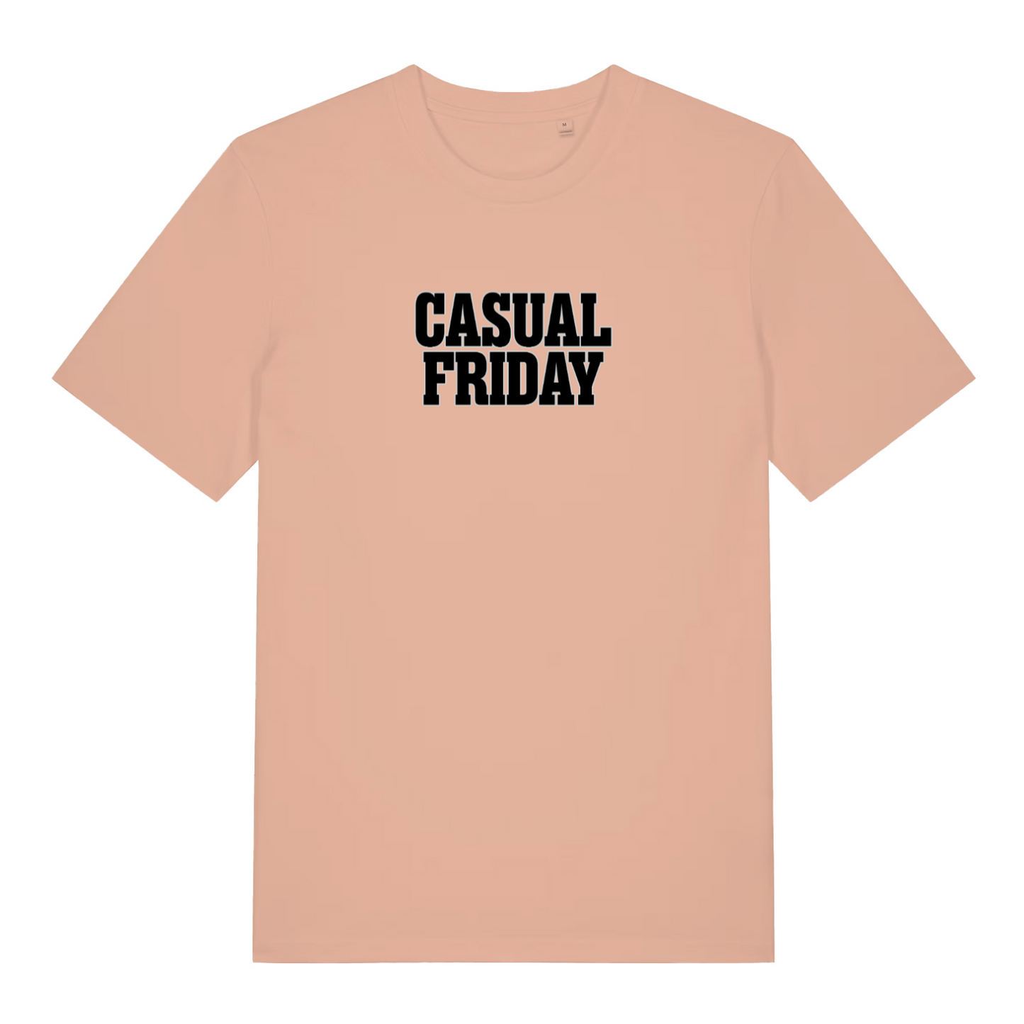 peach slogan t-shirt with the text 'casual friday'