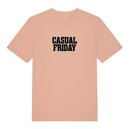 peach slogan t-shirt with the text 'casual friday'