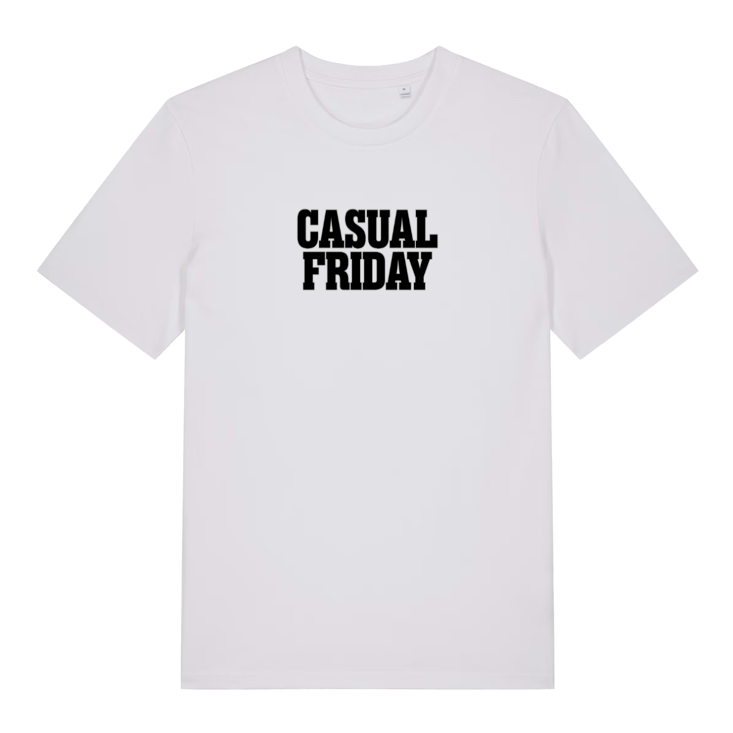 white slogan t-shirt with the text 'casual friday'