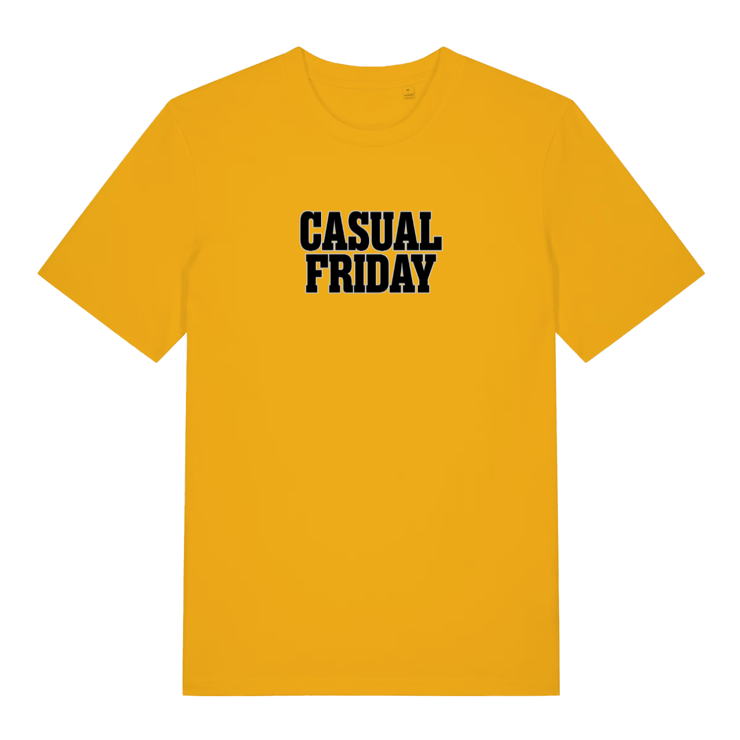 yellow slogan t-shirt with the text 'casual friday'
