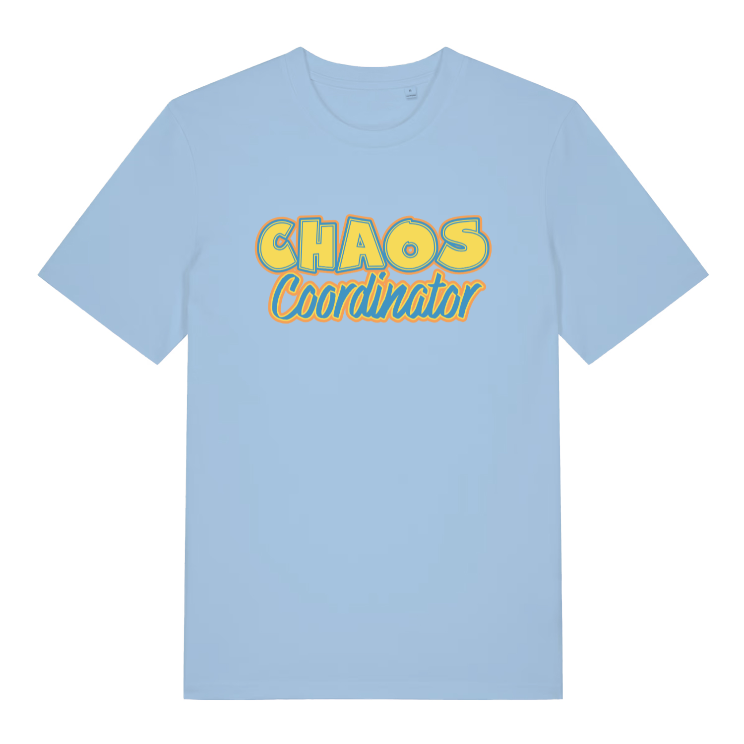 light blue women's slogan t-shirt with the text 'chaos coordinator'