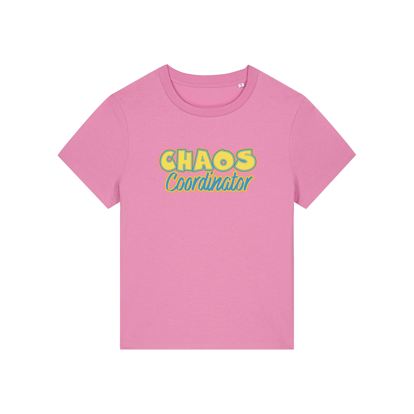 pink slogan t-shirt with 'chaos coordinator'