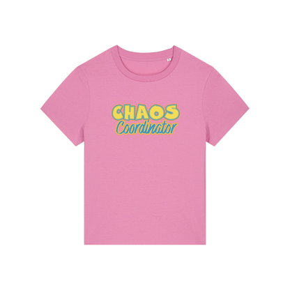 pink slogan t-shirt with 'chaos coordinator'