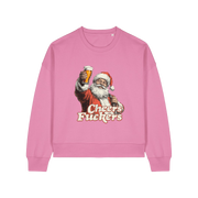 pink christmas sweater with a graphic of santa raising a pint and the slogan 'cheers fuckers'