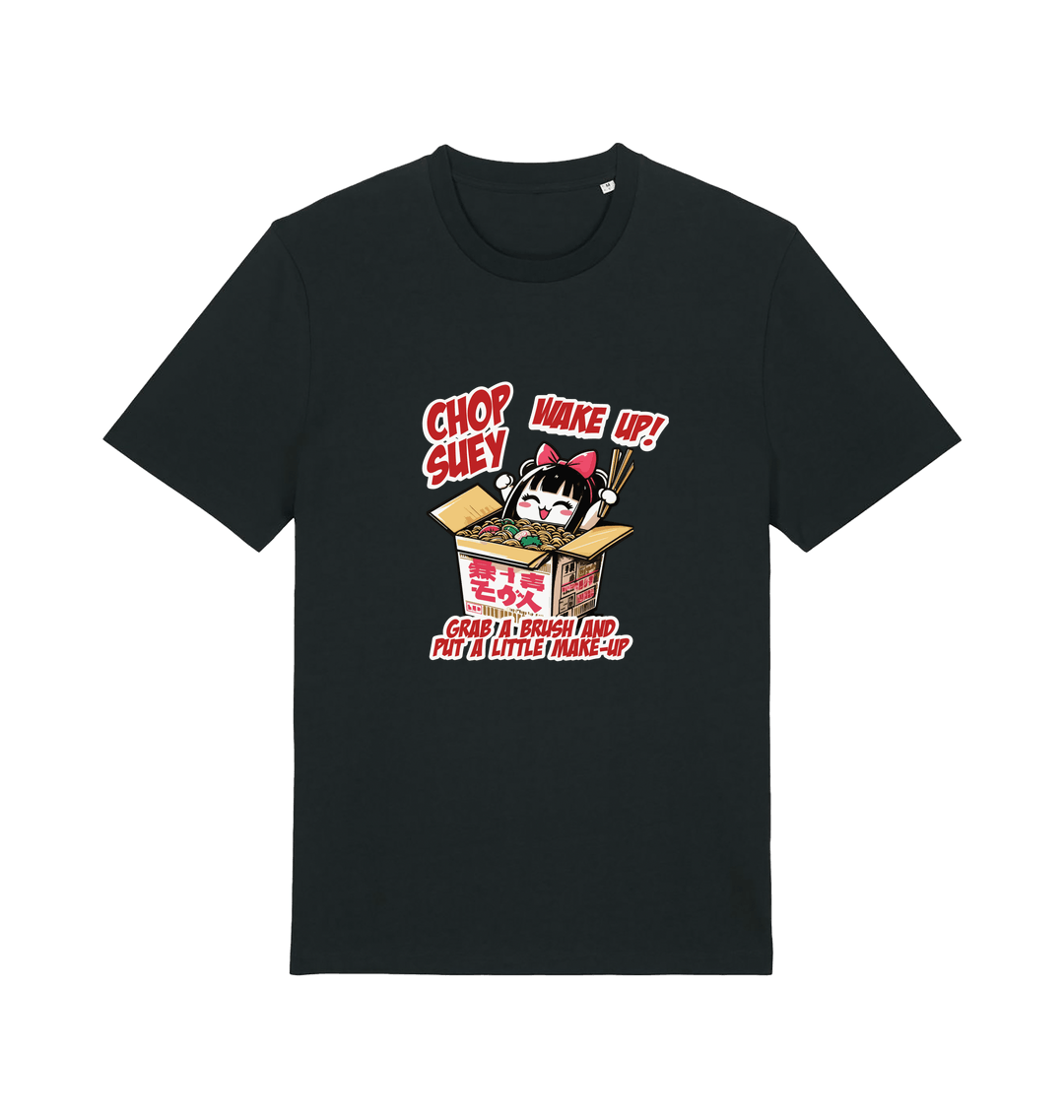 black music t-shirt with the graphic of a chinese takeout box inspired by the system of a down.