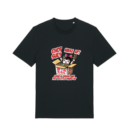 black music t-shirt with the graphic of a chinese takeout box inspired by the system of a down.