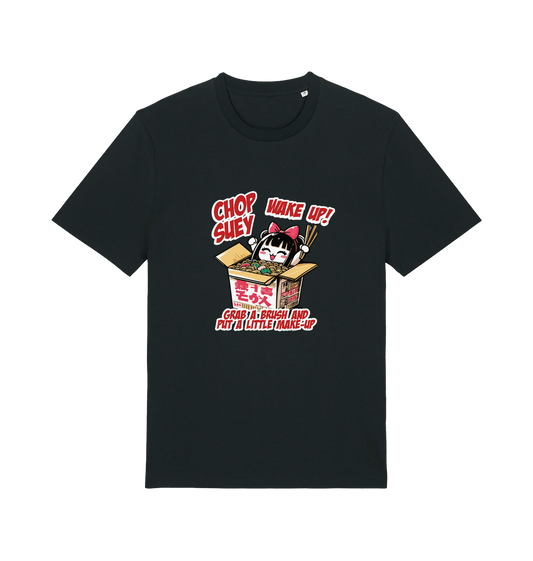 black music t-shirt with the graphic of a chinese takeout box inspired by the system of a down.