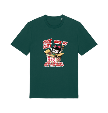 green music t-shirt with the graphic of a chinese takeout box inspired by the system of a down.