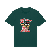 green music t-shirt with the graphic of a chinese takeout box inspired by the system of a down.