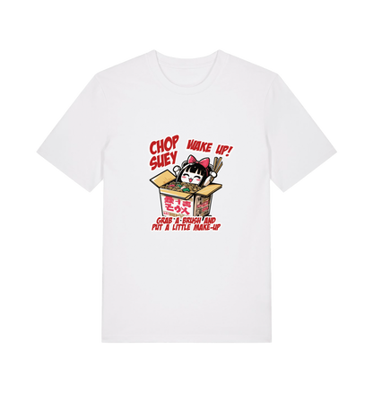 white music t-shirt with the graphic of a chinese takeout box inspired by the system of a down.