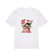 white music t-shirt with the graphic of a chinese takeout box inspired by the system of a down.