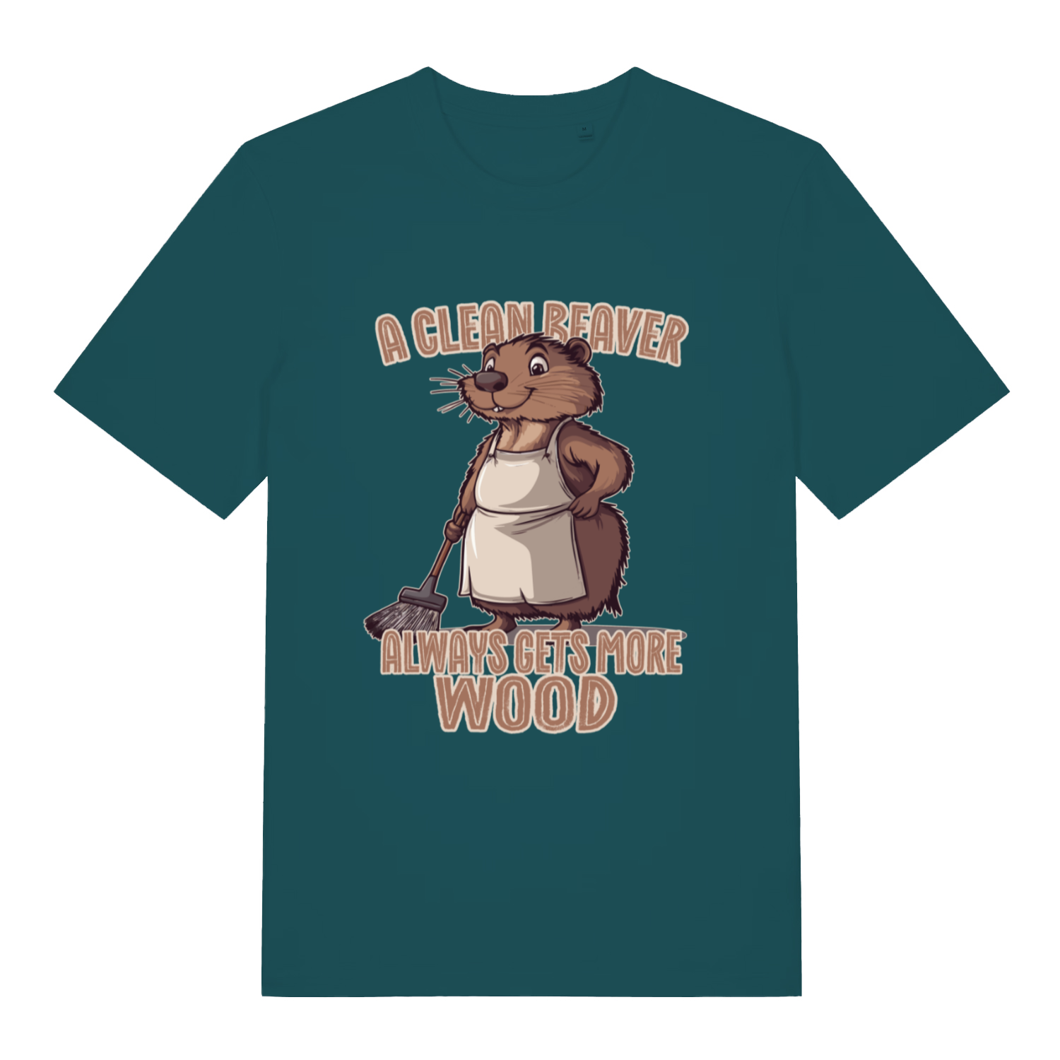 Stargazer women's Clean Beaver T-shirt flat lay displaying humorous "A Clean Beaver Always Gets More Wood" tee