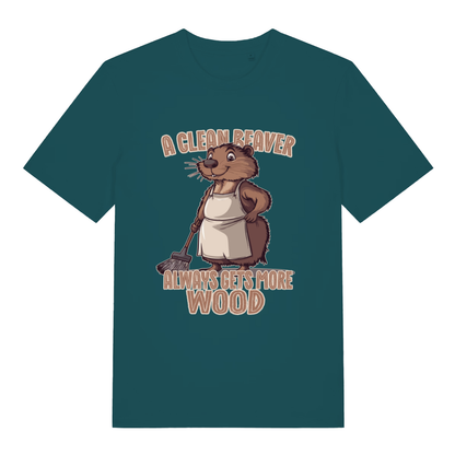Stargazer women's Clean Beaver T-shirt flat lay displaying humorous "A Clean Beaver Always Gets More Wood" tee