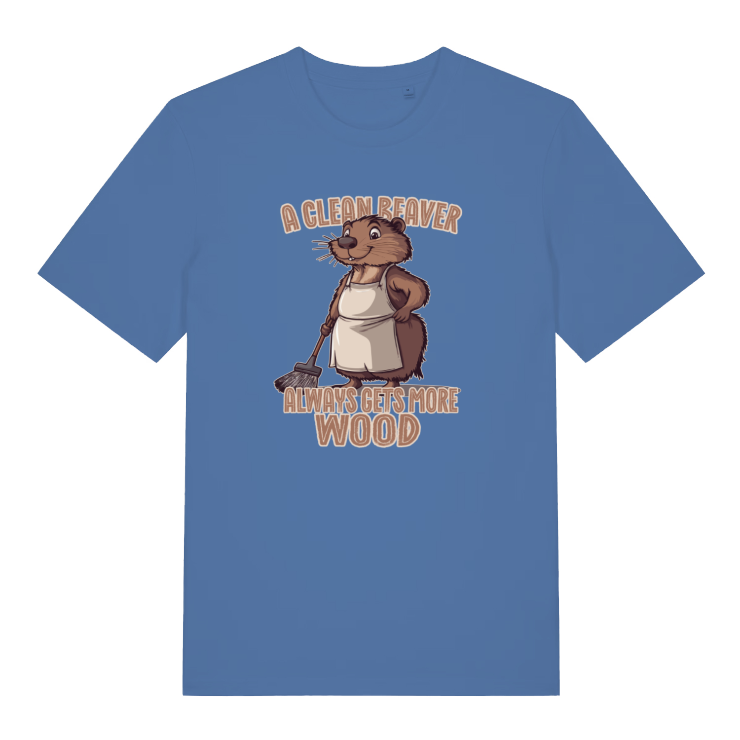 blue rude animal t-shirt with the graphic of a beaver and the slogan 'a clean beaver always gets more wood'